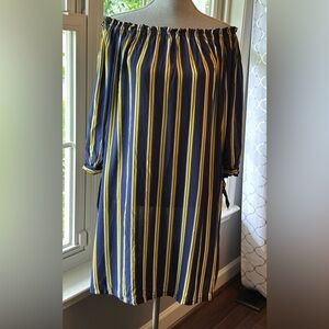 Seven Islands off the shoulder stripe dress size 2X blue, yellow & white